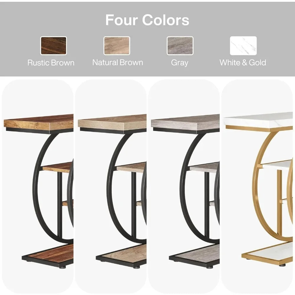 Console Table, Industrial 4-Tier Sofa Table Entryway Table with Circle Base, Narrow Wood Accent Tables with Storage Shelves