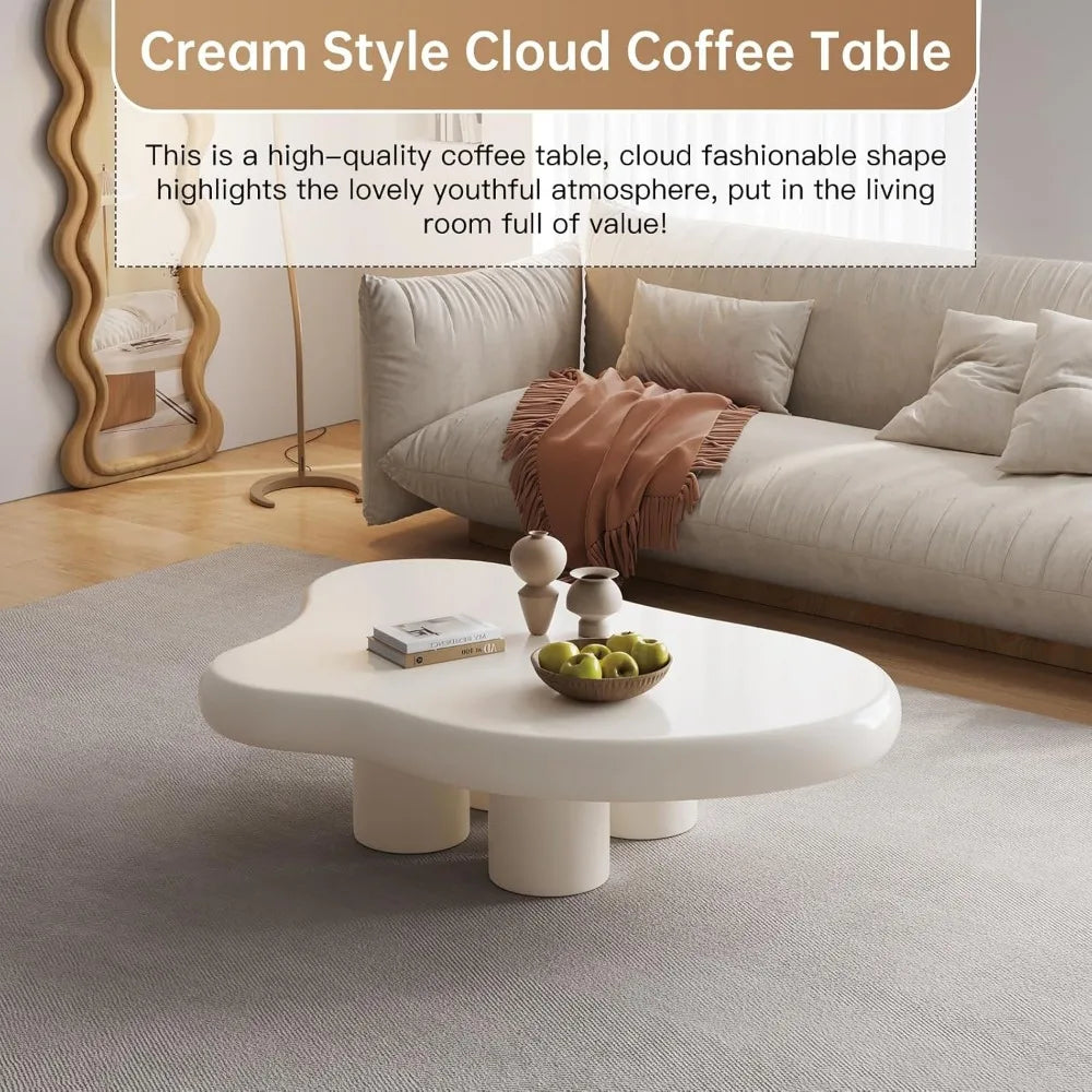 Cream White Coffee Table - Cute Cloud Design Sofa End Table with 4 Legs for Living Room
