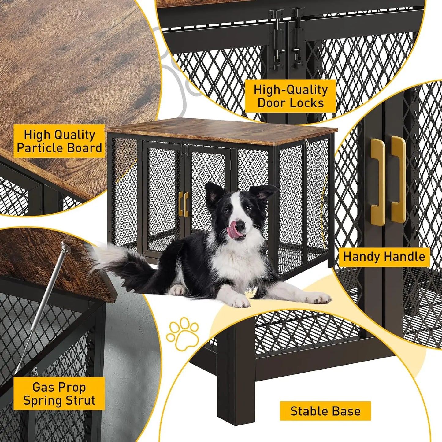 48" Flip Top Dog Crate Furniture Large Dog Kennel with 2 Doors Metal Dog Cage End Table Dog Furniture for Large Medium Small Dog