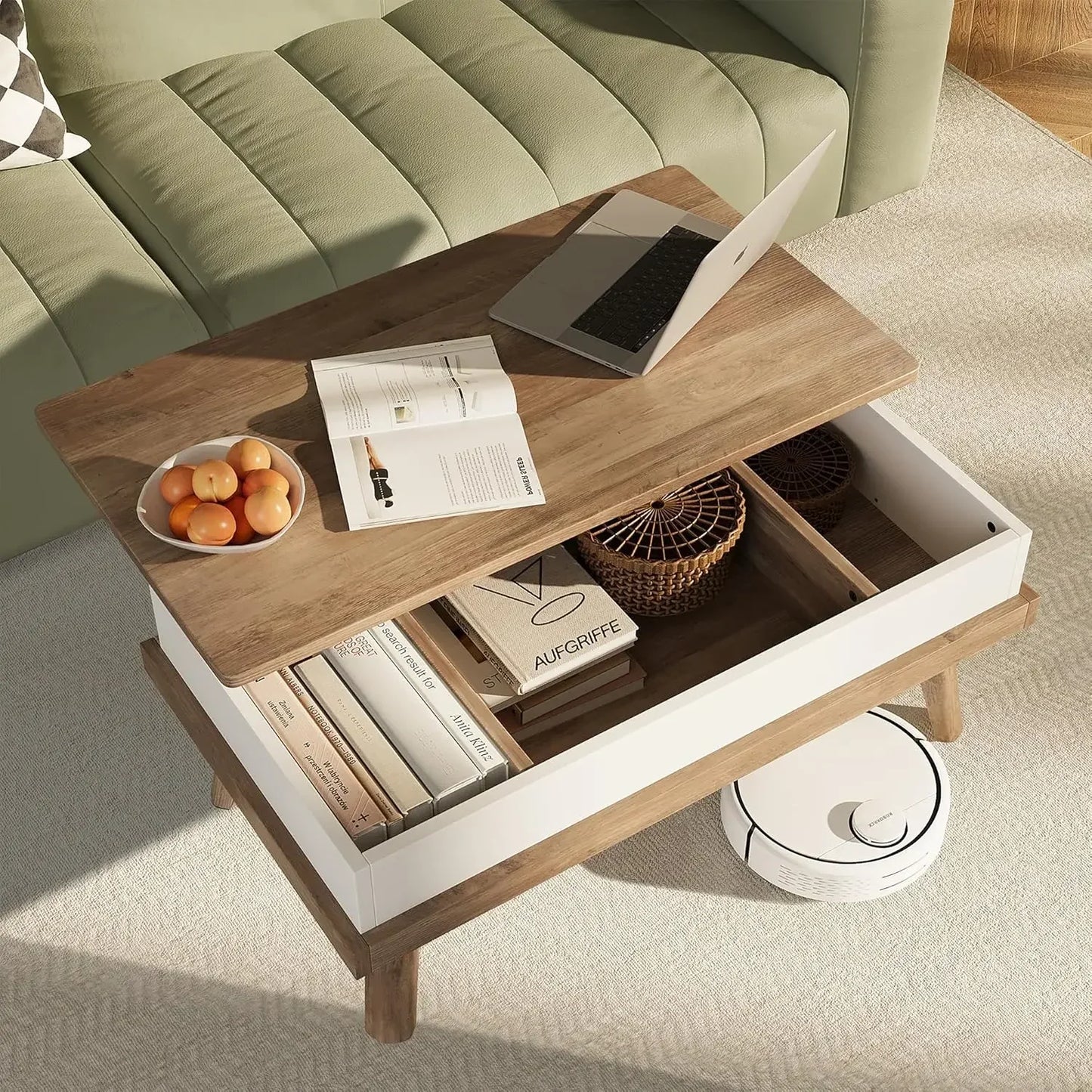 Wood Coffee Table, Lift Top Coffee Tablewith Hidden Compartment, Coffee Table for Living Room Reception Room