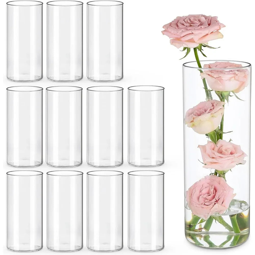 12pcs Glass Cylinder Vases for Centerpieces | 8 Inch Clear Flower Vase for Wedding Decorations, Floating Candle vases