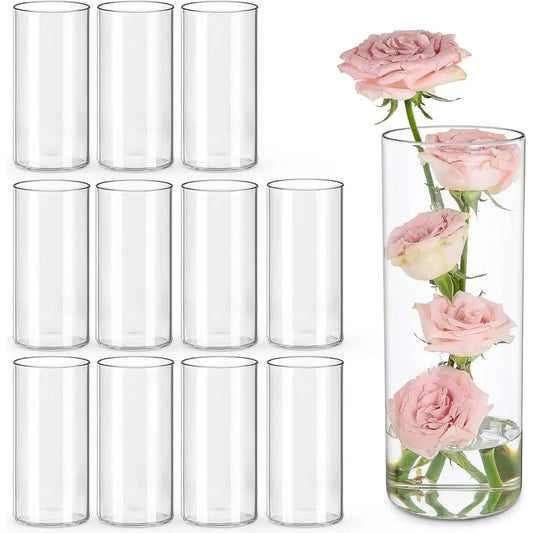 12pcs Glass Cylinder Vases for Centerpieces | 8 Inch Clear Flower Vase for Wedding Decorations, Floating Candle vases