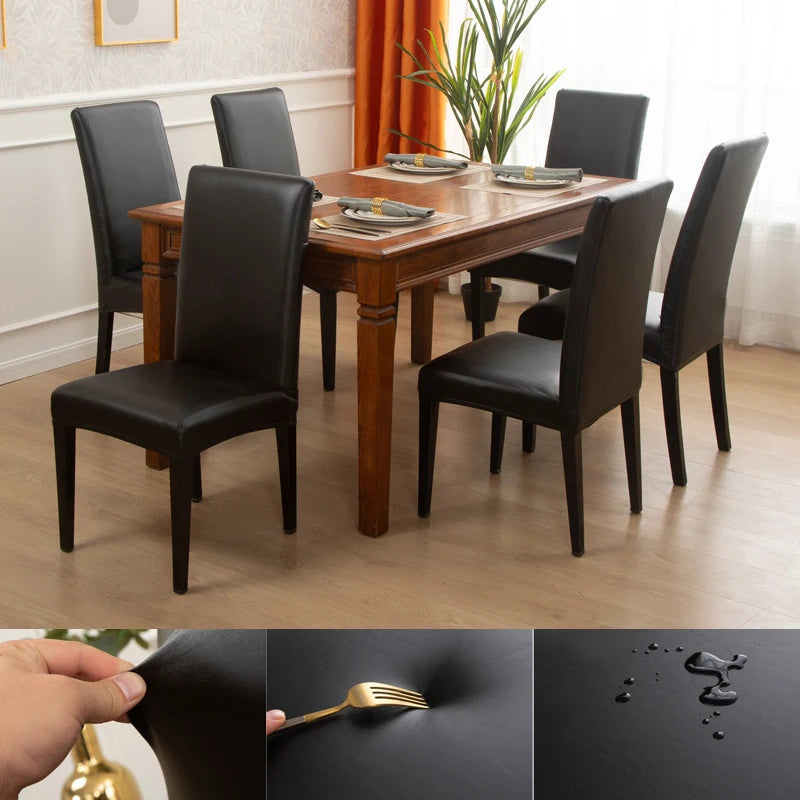 Dining Chair Covers,Solid Pu Leather Waterproof and Oilproof Stretch Dining Chair Protector Cover Slipcover