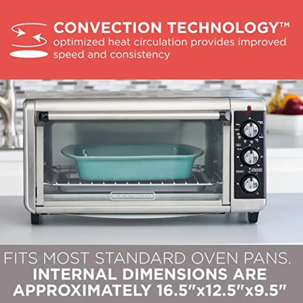 8-Slice Convection Toaster Oven Fits 9"x13" Pans 12" Pizza Stainless Steel Dedicated Toast Timer Convection Heating