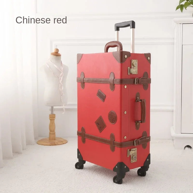 Retro Rolling Luggage Spinner Wheels Suitcase Combination TSA Lock Vintage Trolley Luggage Sets with Small Travel Bag