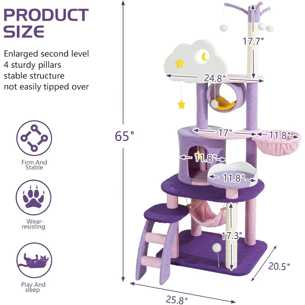 Cute Tower, Unique Cat Tree Large Tall for Indoor , Cloud Big Cat Tree Cat Castle Mansion Condo for Large Activity Trees
