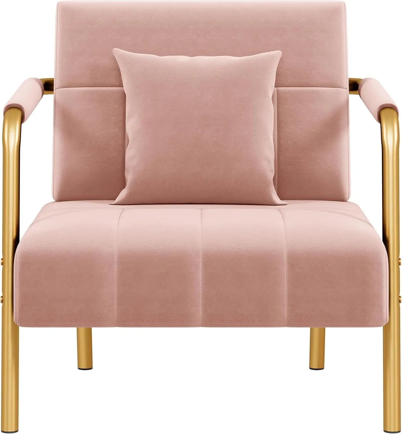 30" W Accent Chair Velvet Oversized Armchair Living Room Chair with Golden Frame & Cozy Pillow for Living Room, Light Gray