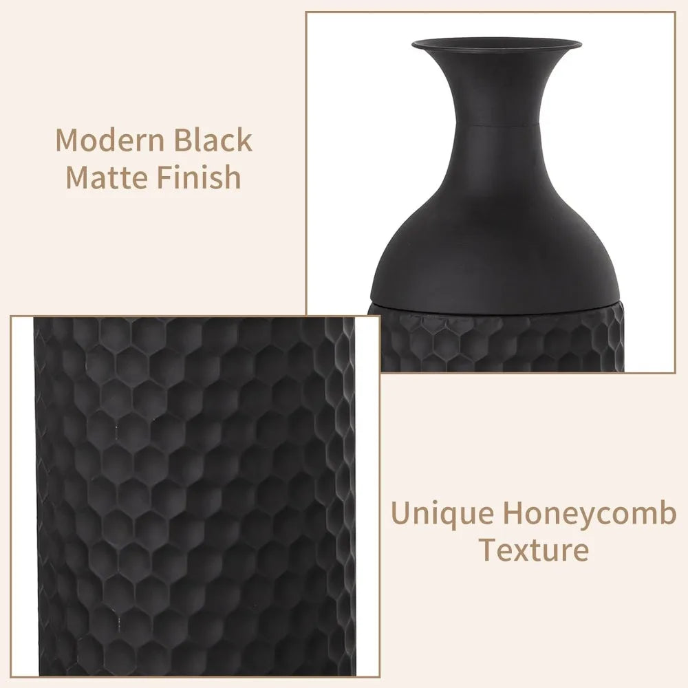 Metal Floor Standing Vase Set of 3 Modern Honeycomb Texture Big Standing Vase for Living Room Dining Bedroom Home Corner