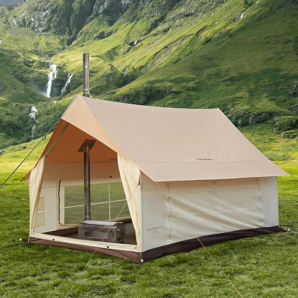 Durable Family Canvas Tent with Stove Jack 11x8ft Easy Setup Waterproof 4-Season Outdoor Camping Hunting Tent