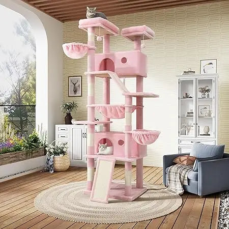 LUCK SHA CERLIN 81in Multi-Level Tall Cat Tree Tower For Indoor Kitties/Larger Cat Condo Furniture With Hammock/Cozy Pussycat