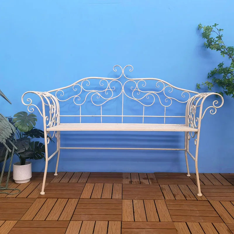 Vintage Metal Wrought Iron Foldable Slat Design Patio Bench Double Seater Outdoor Garden Bench