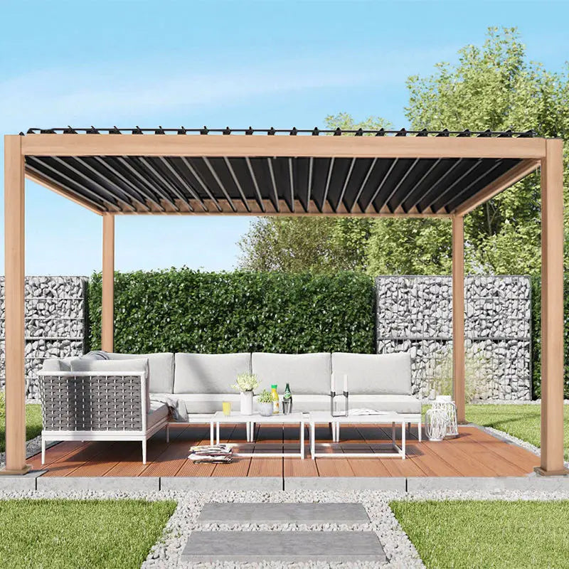 Luxury Patio Waterproof Hardtop Gazebo Garden Pergola Aluminium Outdoor Aluminum Hardtop Louvered Canopy Elegance