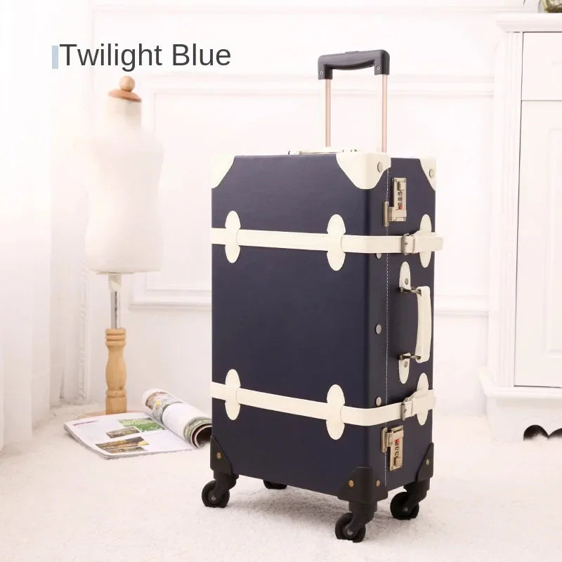 Retro Rolling Luggage Spinner Wheels Suitcase Combination TSA Lock Vintage Trolley Luggage Sets with Small Travel Bag