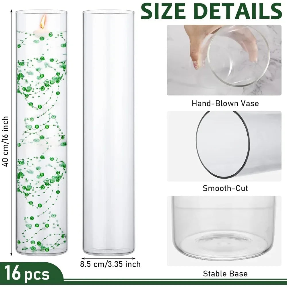16 Pack Glass Clear Cylinder Vases Tall Floating Candle Holders Cylinder Vase Bulk Clear Flower Vases Center of Wedding Tables