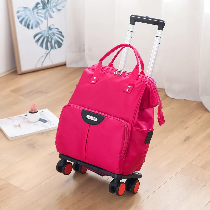 Travel Trolley Bags Women Wheeled Bag Backpack With Wheels Oxford Large Capacity Travel Rolling Luggage Suitcase Bag