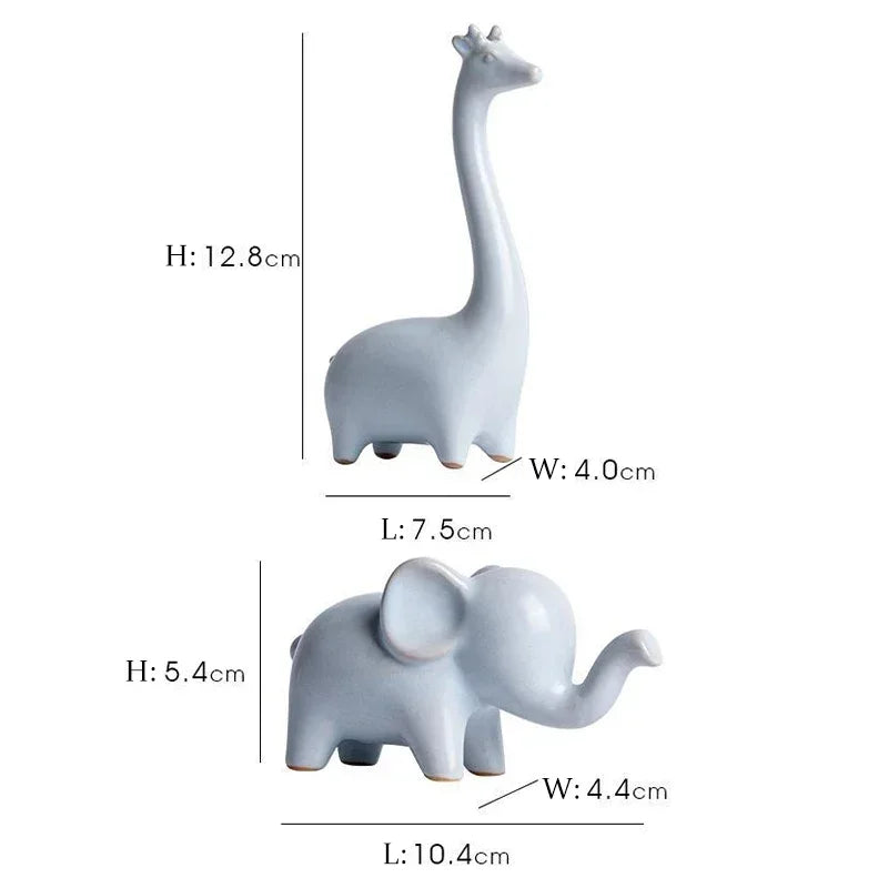 Elephant Giraffe Mini Ceramic Figurine Desktop Animal Sculpture Modern Minimalist Decorative Ornaments for Home Office Decor