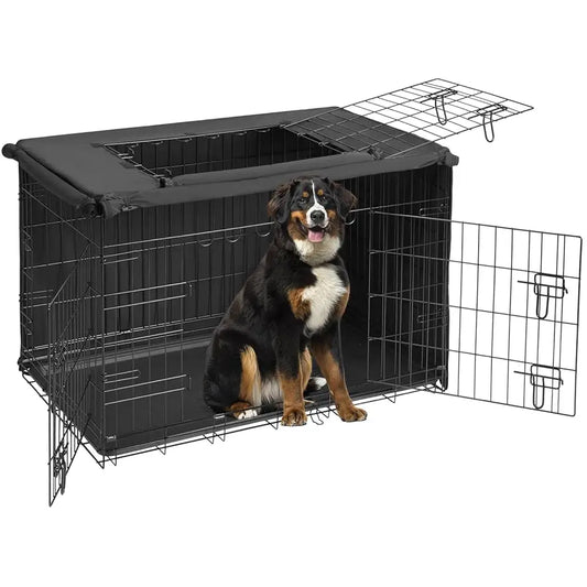 48 H Dog Crate For Large Dogs With Three Doors & Cover-Metal Wire Dog Cage Kennels & Houses For Puppy&Cat, Indoor Outdoor