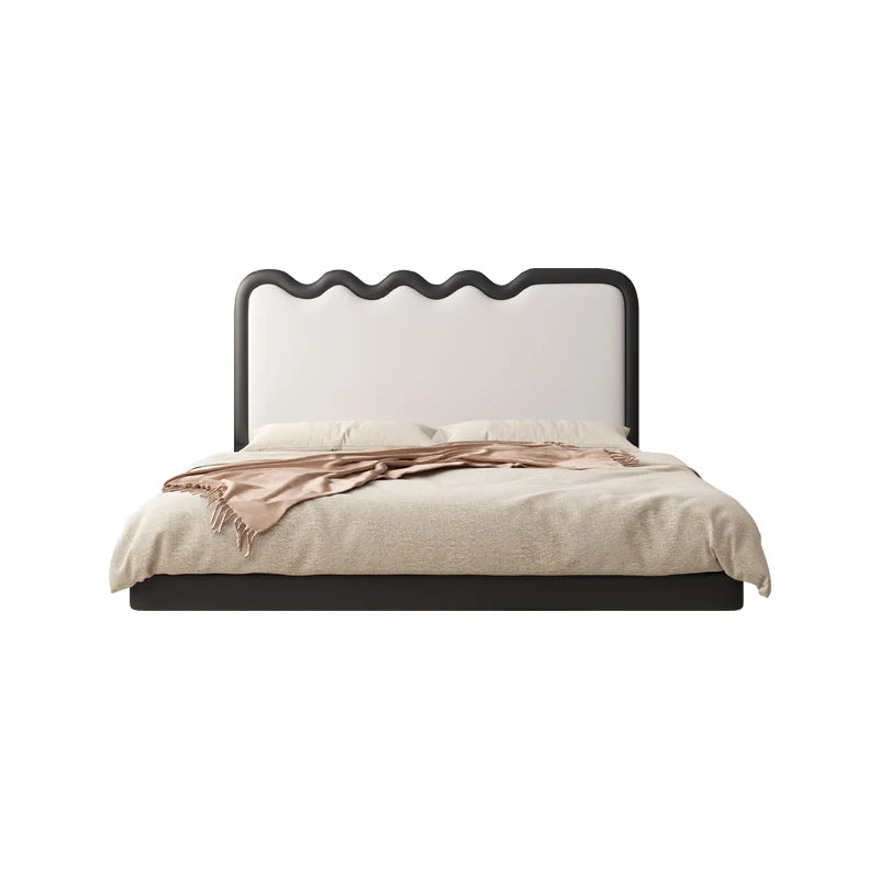 Cream Floating Kids Bed - Minimalist Solid Wood Frame with LED Lighting