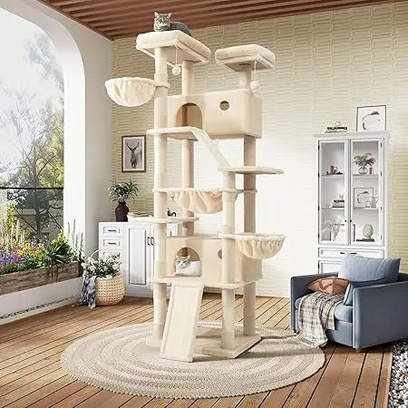 LUCK SHA CERLIN 81in Multi-Level Tall Cat Tree Tower For Indoor Kitties/Larger Cat Condo Furniture With Hammock/Cozy Pussycat