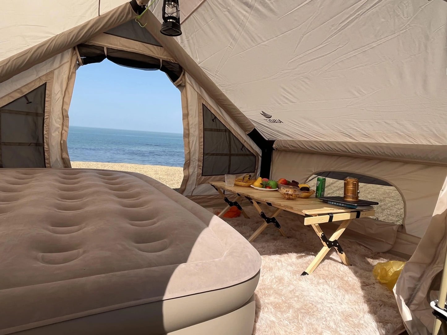 Aisunss Large Outdoor Inflatable Camping Carbin Tent,Family 3-4 Person,Glamping Easy Set up,windproof,rainproof,with Inflator,