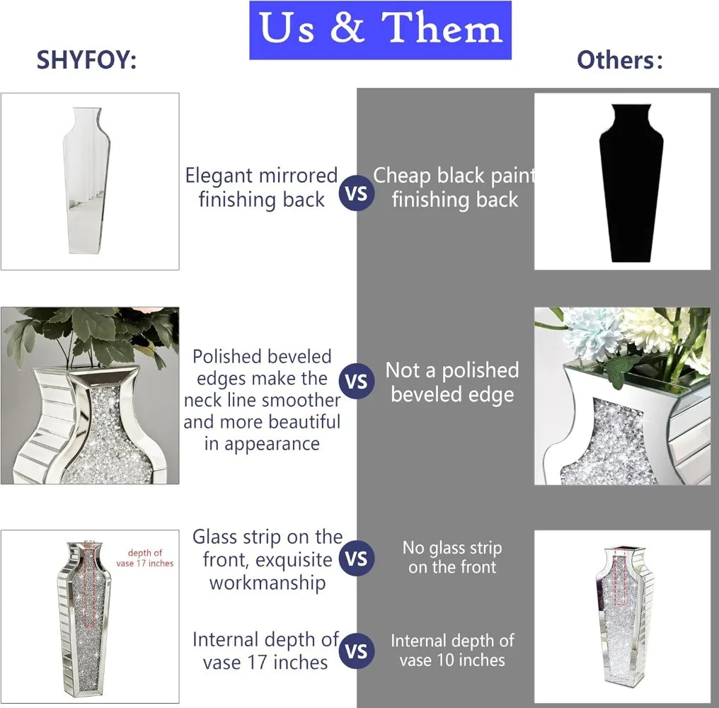 Crushed Diamond Floor Vase Large Vases for Decor Living Room Floor, Luxury Container for Dried Flower Arrangements Decor