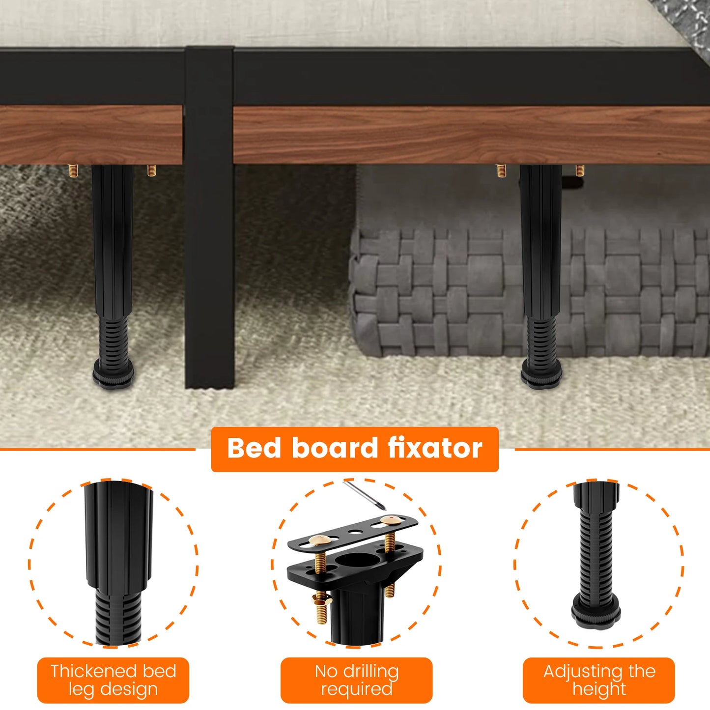 6Pcs Bed Frame Support Leg Plastic Height Adjustable Frame Slats Support Leg Foot Thickened Effective Protection Bed Support Leg