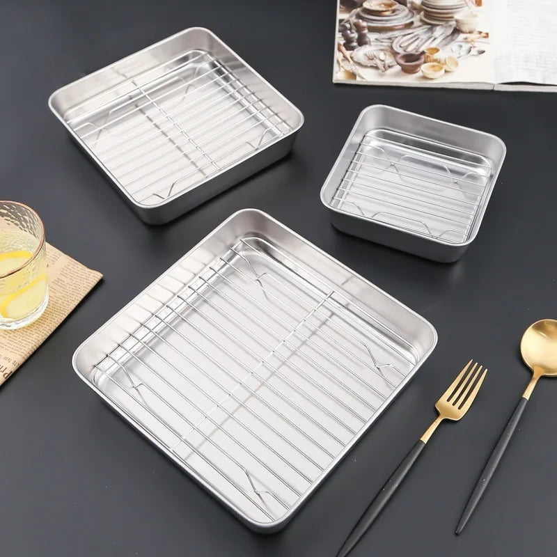 Deep Toaster Oven Tray Pan Stainless Steel Baking Pan Small Cookie Tray Brush Finished & Easy Clean Non Toxic & Dishwasher Safe
