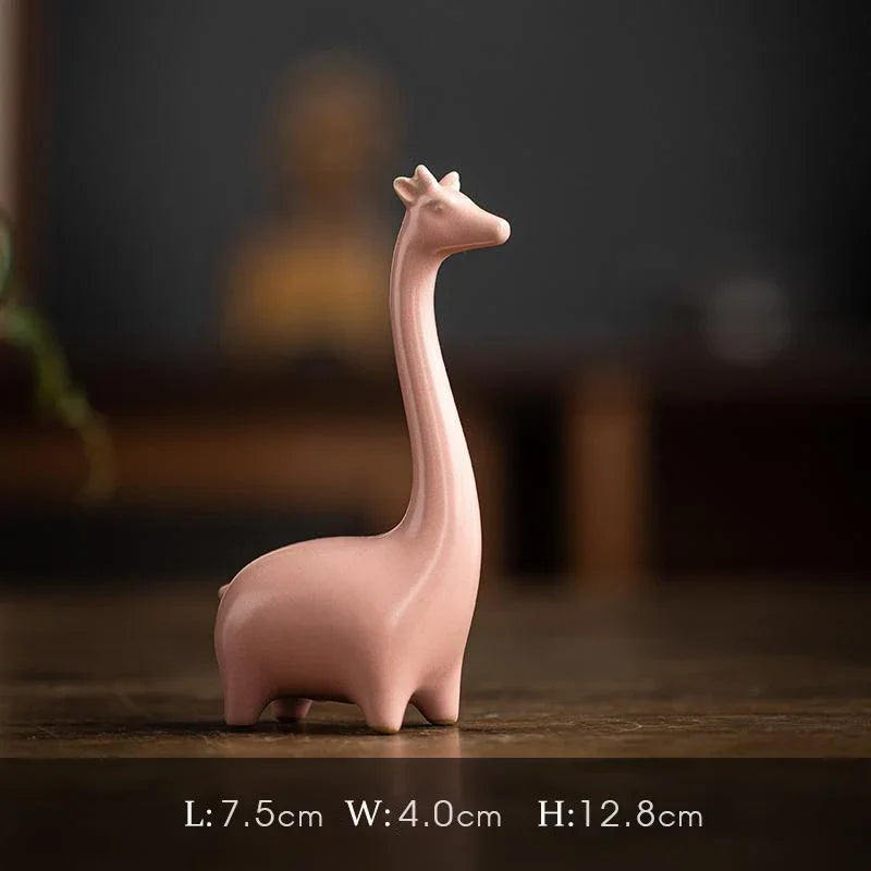 Elephant Giraffe Mini Ceramic Figurine Desktop Animal Sculpture Modern Minimalist Decorative Ornaments for Home Office Decor