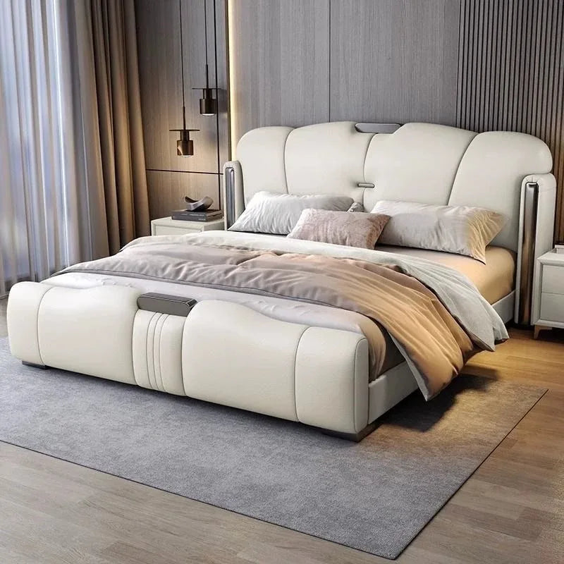 Create Leather Frame Bed Modern Designer Quality Double Design Fashionable Bed Apartment Confortable Nordic Muebles Furniture
