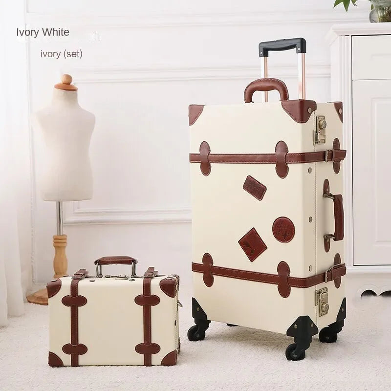 Retro Rolling Luggage Spinner Wheels Suitcase Combination TSA Lock Vintage Trolley Luggage Sets with Small Travel Bag