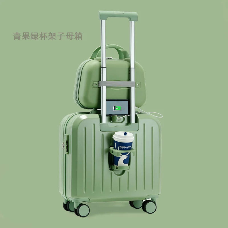 18/20 Inch Suitcase Boarding Multifunctional Travel Suitcase Student Password Trolley Case Rolling Luggage Bag with Cup holder