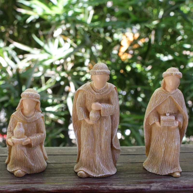 10pcs Resin Miniature Nativity Figurine Set Desktop Ornament Family Christmas Nativity Sculptures Handicrafts Church