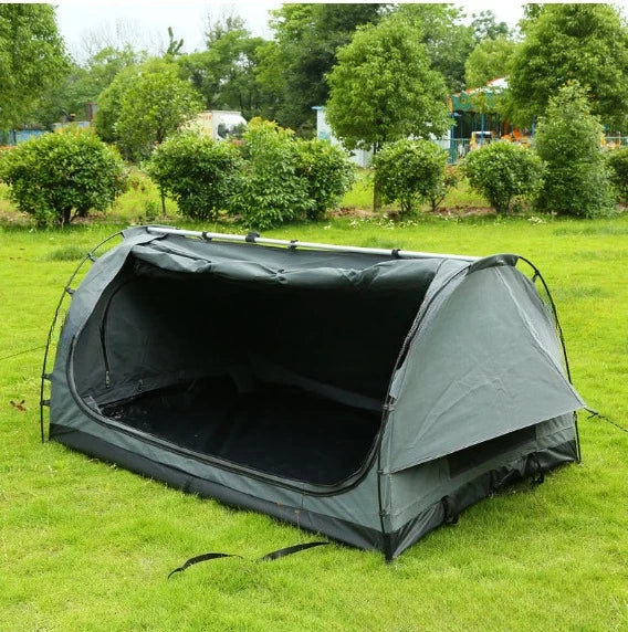 No setup required - quick-opening outdoor folding sleeping bag tunnel tent for camping and outdoor recreation.