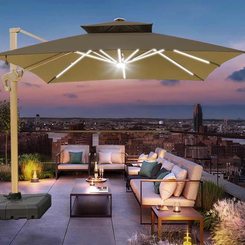 Outdoor Sun Led Light Patio Parasol Commercial Garden Umbrellas Heavy Duty 10*10ft Parasols Umbrellas Outdoor Metal