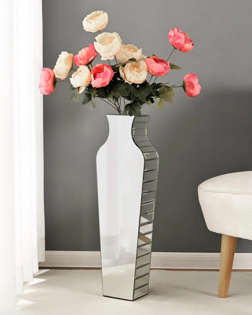 Crushed Diamond Floor Vase Large Vases for Decor Living Room Floor, Luxury Container for Dried Flower Arrangements Decor