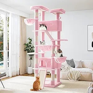 81 Inches Tall Cat Tree/Multi-Level Large Climbing Tree House and Towers for Big Feline/Condo and Hammock/Scratching Pos