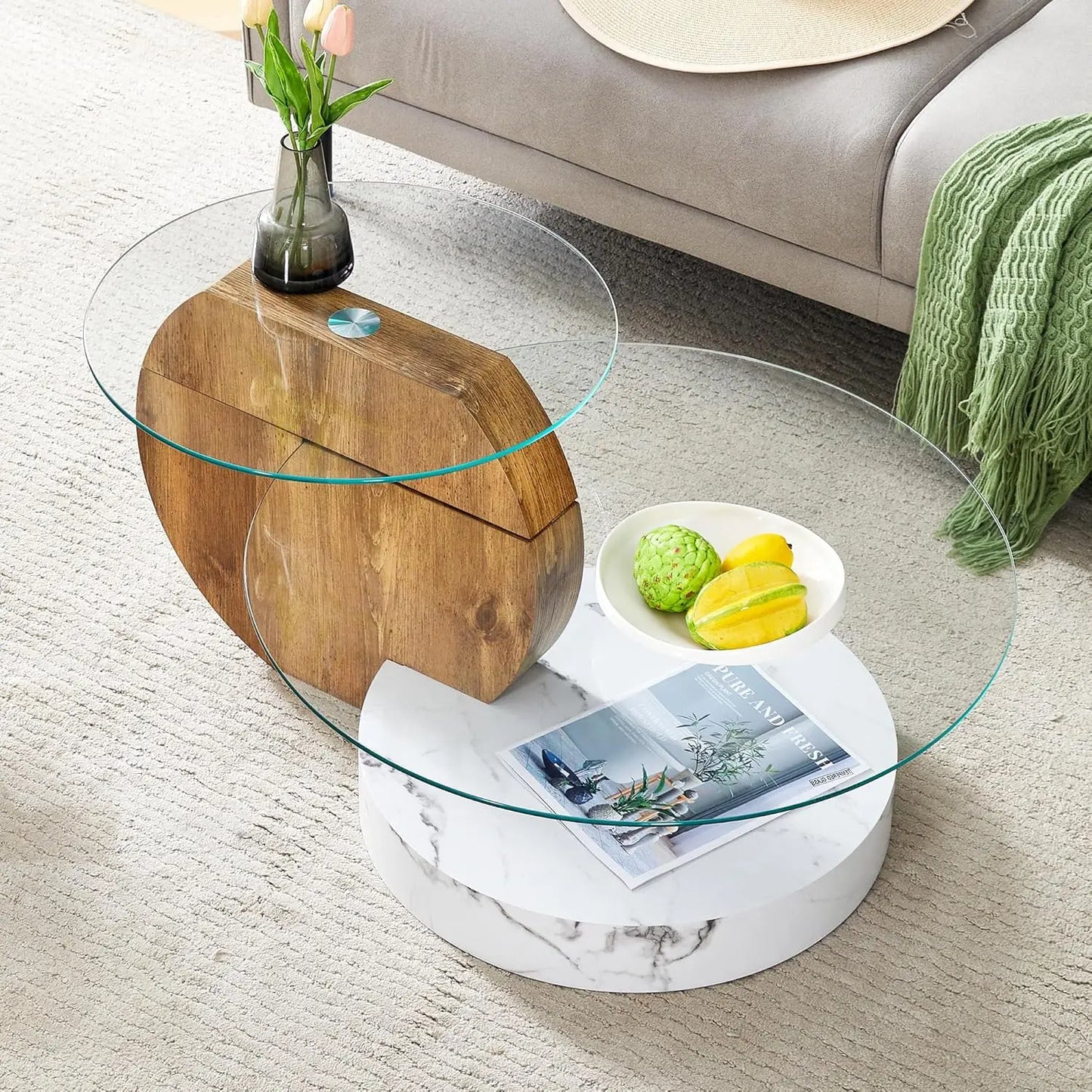 Glass Coffee Tables for Living Room Round Coffee Tables Modern Double Layer Round Table Circle Coffee Table for Small Space Home