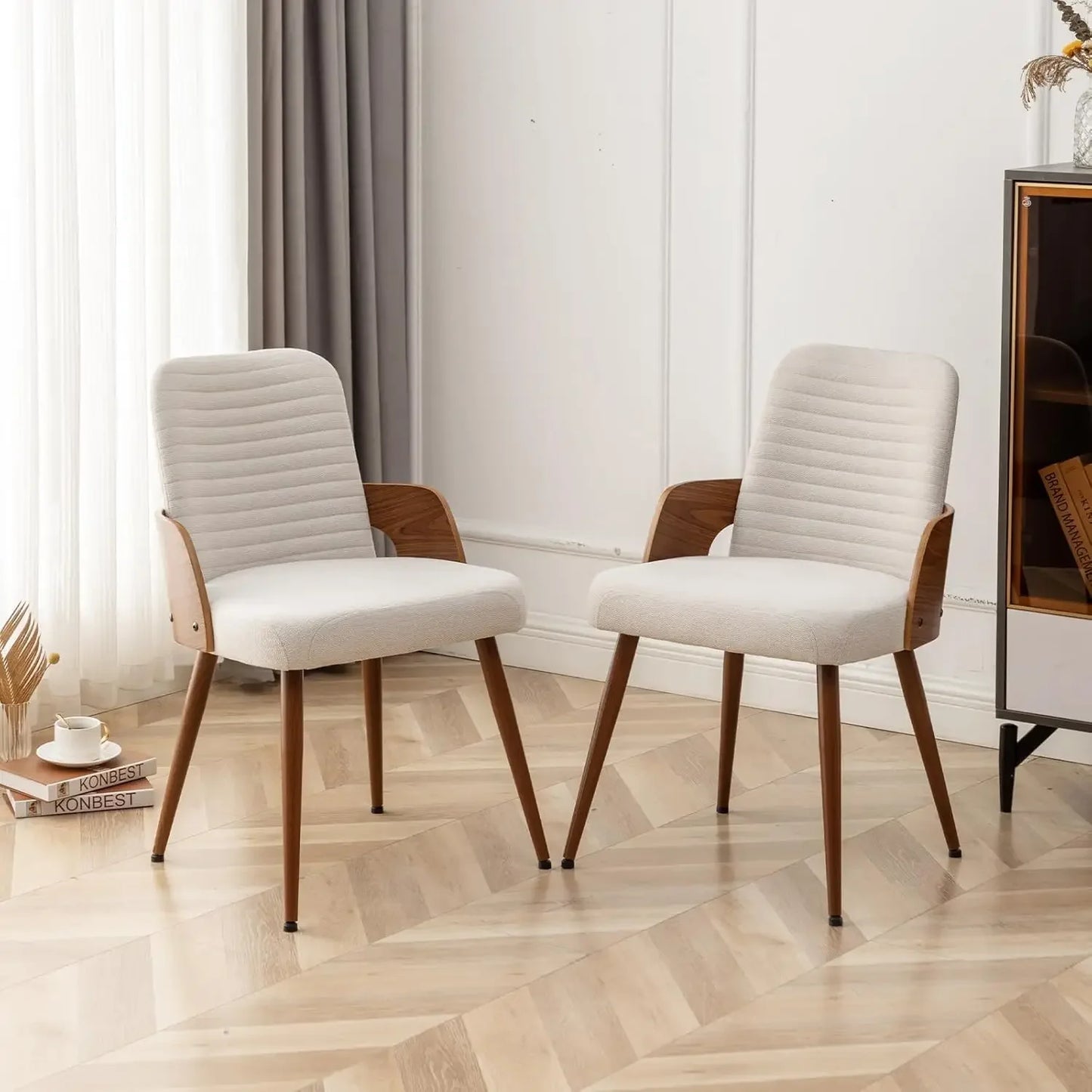 Dining Room Chairs Set of 2, Kitchen Chairs,Upholstered Faux Leather Accent Chairs,Legs Wooden Desk Chairs,Armless and No Wheels