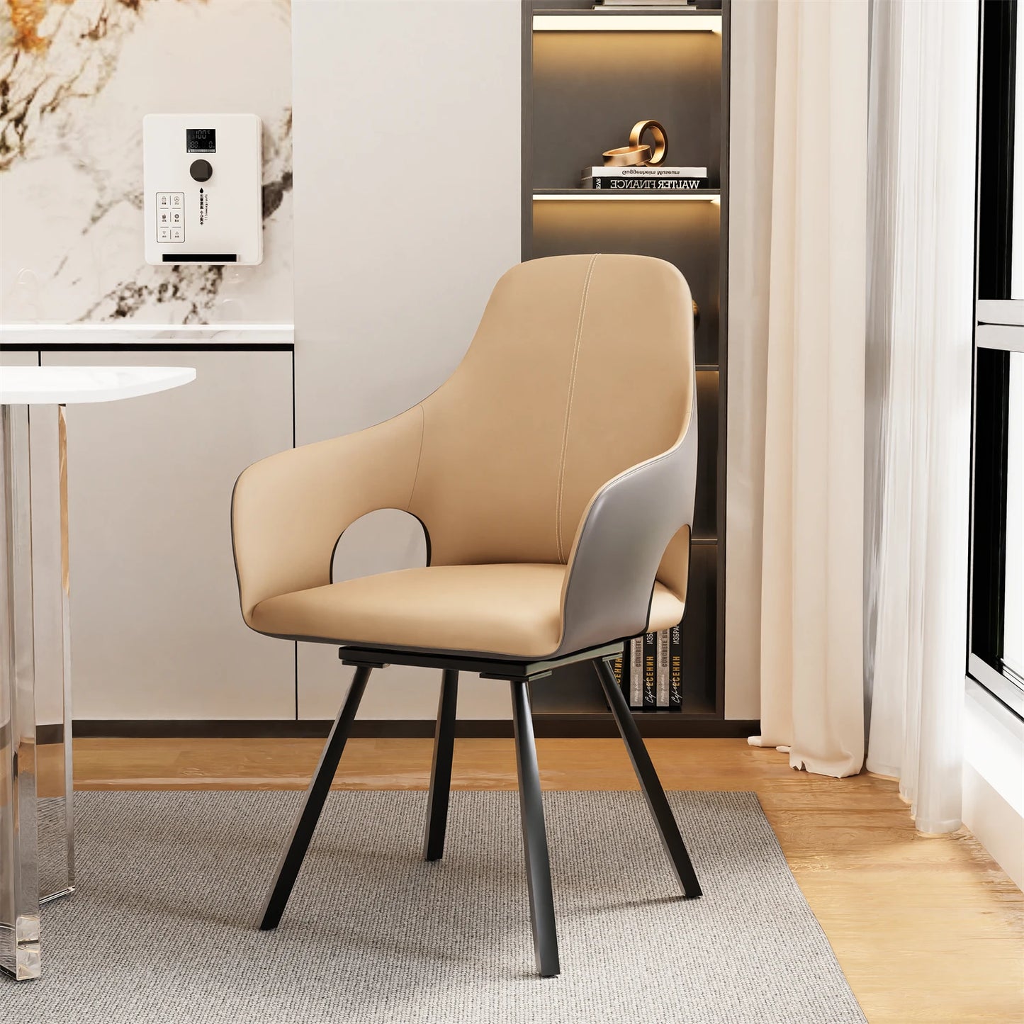 Mid Century Modern Kitchen Dining Room Chairs Set of 2 Swivel Upholstered Accent Chair Microfiber Leather for Homes