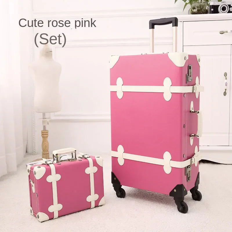 Retro Rolling Luggage Spinner Wheels Suitcase Combination TSA Lock Vintage Trolley Luggage Sets with Small Travel Bag