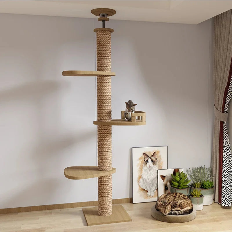 Cat Tree House Tower Adjustable Pet Condo Flannel Hammock Bed Cat Tree Floor To Ceiling Wooden House Multifunction Tower Soft