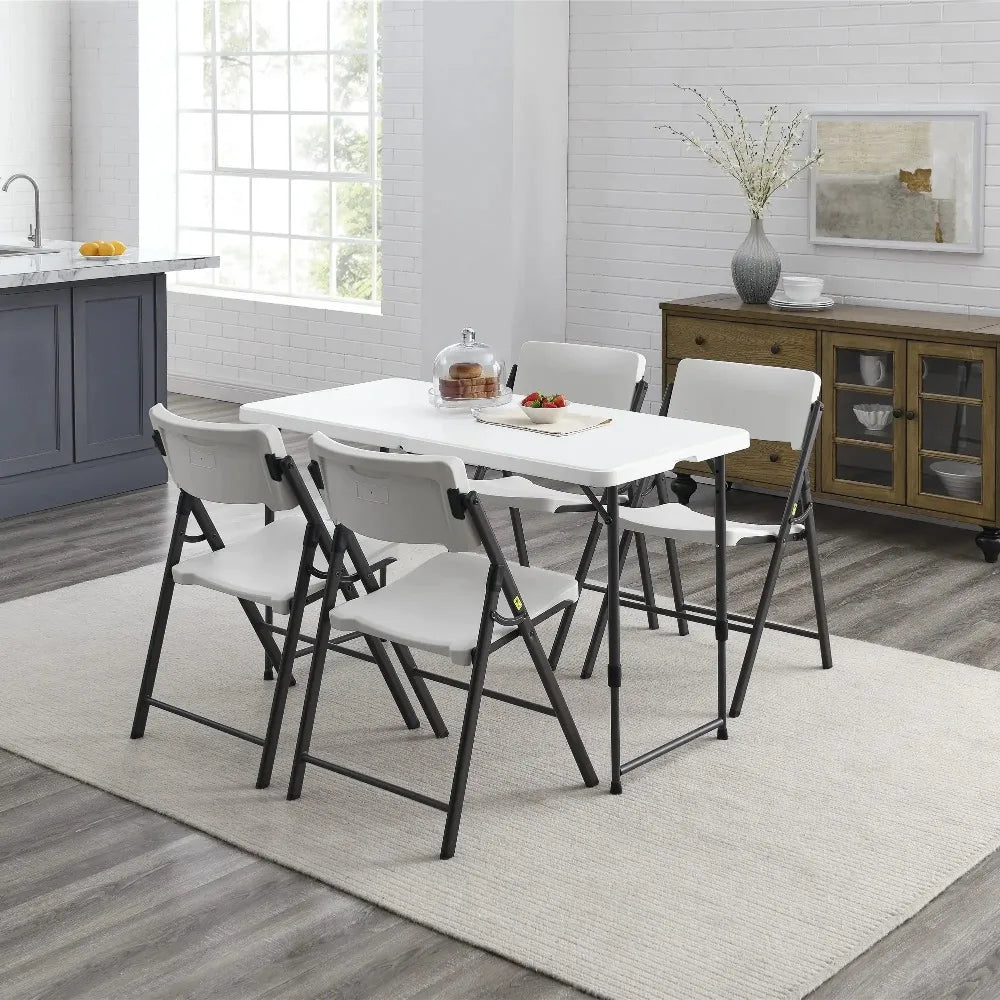 4 Feet Adjustable Commercial Height Premium Folding Utility Table, White Granite