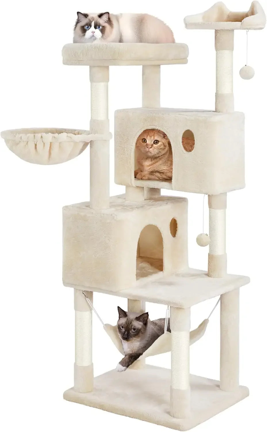 64.5in Extra Large Multi-Level Cat Tree Kittens Play House Condo with Platform, Perch Hammock & Scratching Posts, Dark Gray